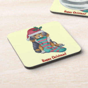 Dessous-de-verre chiot noir et brun mignon avec le bas de Noël