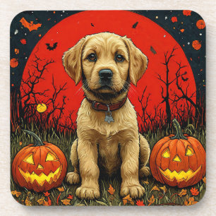 Dessous-de-verre Chiots Retriever Doré Avec Des Citrouilles D'Hallo