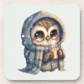 Dessous-de-verre Chouette à gros yeux mignonne tenant un café (Devant)