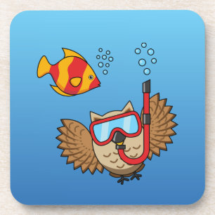 Dessous-de-verre Chouette avec masque tuba et poisson tropical