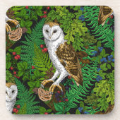 Dessous-de-verre Chouettes, fougères, chênes et baies (Devant)
