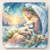 Dessous-de-verre Christmas Angel with Lamb in Winter Peace (Devant)