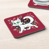 Dessous-de-verre Christmas Cat Round Pillow (Red) (Côté gauche)