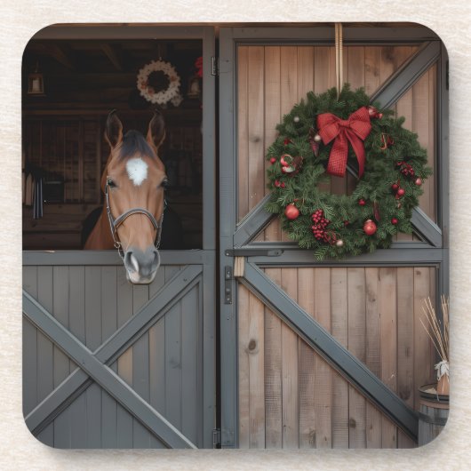 Dessous-de-verre Christmas Equestrian Barn Coaster (Devant)