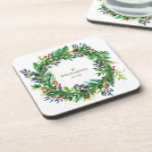 Dessous-de-verre Christmas Wreath Nom de famille de vacances Holi (Côté gauche)