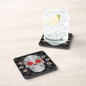 Dessous-de-verre Chrome Calavera (Rose rouge) Beverage Coaster (Côté Droit)