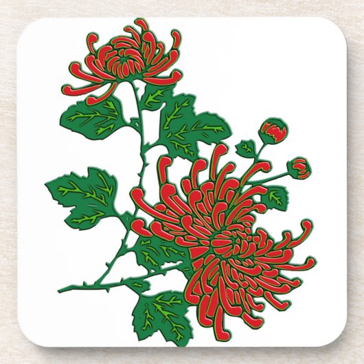 Dessous-de-verre Chrysanthèmes d'araignée chinois - rouge profond (Devant)