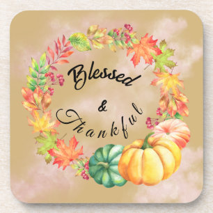 Dessous-de-verre Chute d'aquarelle de Thanksgiving béni et gratifia
