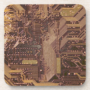 Dessous-de-verre Circuit imprimé cybernétique doré, technologie, ar