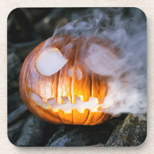 Dessous-de-verre Citrouille d'Halloween Jack-o-Lantern en feu