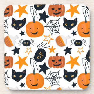 Dessous-de-verre Citrouille mignon d'Halloween, Araignée, Chat noir