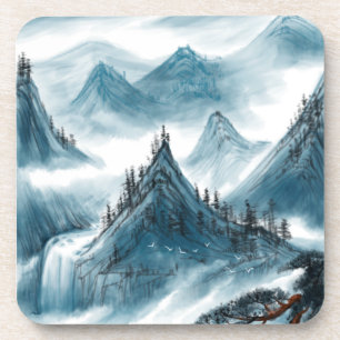 Dessous-de-verre Classic Bleu Blanc Chinoiserie Paysage Peinture