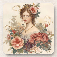 Classique, Belle Noble Femme avec Ornement Rose