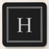 Dessous-de-verre Classique simple noir avec monogramme gris (Devant)