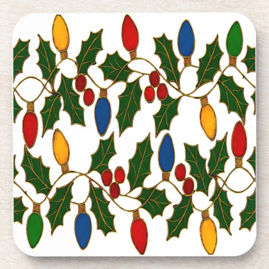 Dessous-de-verre Cloisonne Art Christmas Lights and Holly (Devant)