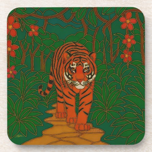 Dessous-de-verre Cloisonne Art Tiger on the Jungle Path (Devant)