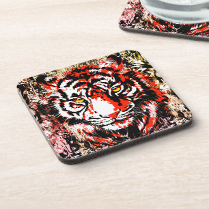 Dessous-de-verre Coaster de boisson rouge tigre   Tigre coloré