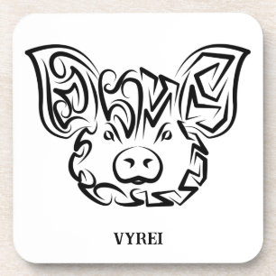 Dessous-de-verre Cochon tribal noir et blanc