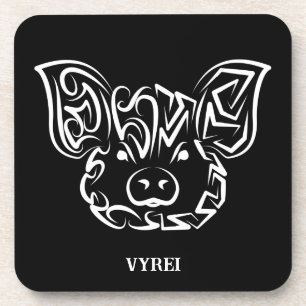 Dessous-de-verre Cochon tribal noir et blanc