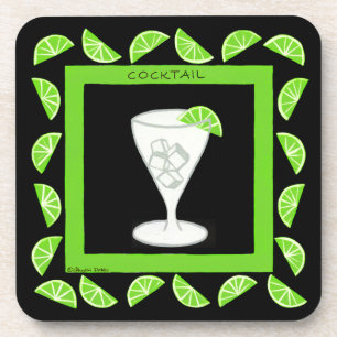Dessous-de-verre Cocktail Retro Boisson Art Green Limes sur Noir
