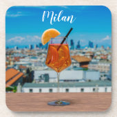 Dessous-de-verre Cocktail Spritz sur une table avec vue sur Milan (Devant)