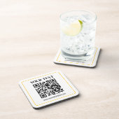Dessous-de-verre Code QR éditable & Texte avec bordure jaune doré (Côté Droit)