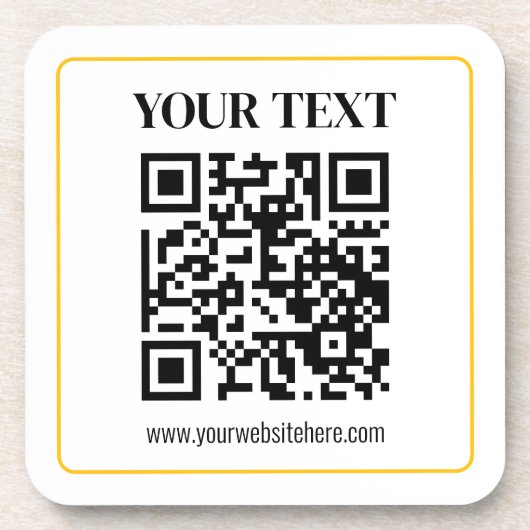 Dessous-de-verre Code QR éditable & Texte avec bordure jaune doré (Devant)