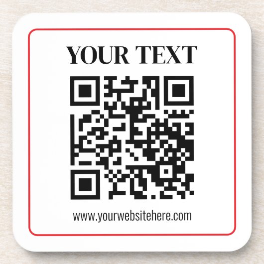 Dessous-de-verre Code QR simple noir et blanc avec bordure rouge (Devant)