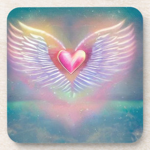 Dessous-de-verre Cœur ailé arc-en-ciel pastel