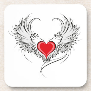 Dessous-de-verre Cœur d'ange rouge avec des ailes