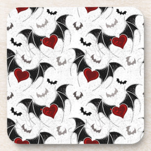 Dessous-de-verre Coeur d'Halloween avec ailes de chauve-souris noir