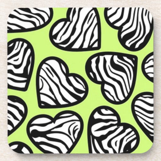 Dessous-de-verre Coeur mignon vert citron noir blanc zèbre motif (Devant)