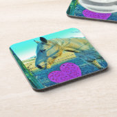 Dessous-de-verre Coeur rose et Cheval jaune (Côté gauche)