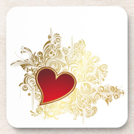 Dessous-de-verre Coeur rouge sur Gold Filigree (Devant)