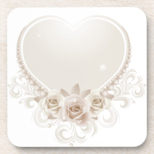 Dessous-de-verre Coeur vintage et Rose Ecru