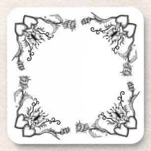 Dessous-de-verre Coeurs avec fleurs et papillon en style tatouage
