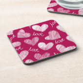 Dessous-de-verre Coeurs blancs avec script d'amour rouge mignon (Côté gauche)