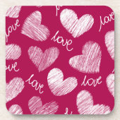 Dessous-de-verre Coeurs blancs avec script d'amour rouge mignon (Devant)