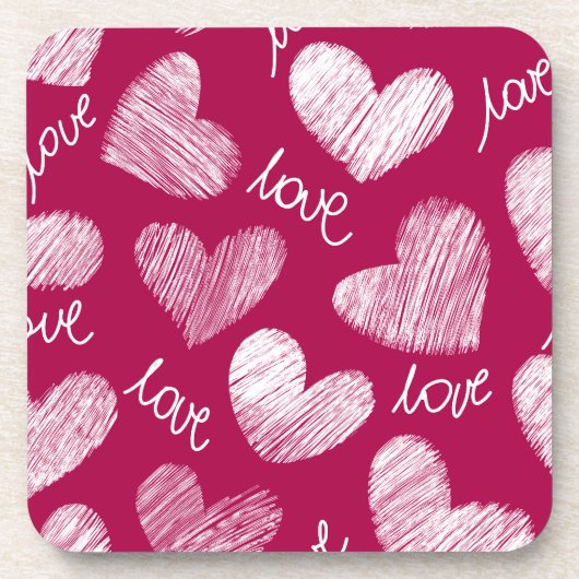 Dessous-de-verre Coeurs blancs avec script d'amour rouge mignon (Devant)