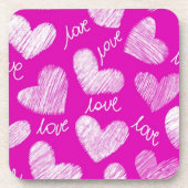 Dessous-de-verre Coeurs blancs avec script d'amour rouge mignon (Devant)