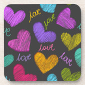 Dessous-de-verre Coeurs Bleus Vibrants avec script d'amour (Devant)