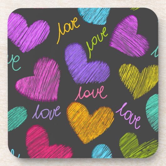 Dessous-de-verre Coeurs Bleus Vibrants avec script d'amour (Devant)