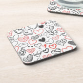 Dessous-de-verre Coeurs de doodle Valentine rouge et noir hipster (Côté gauche)
