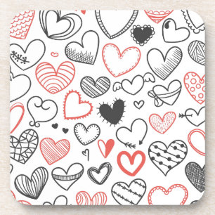 Dessous-de-verre Coeurs de griffonnage de Valentine rouges et