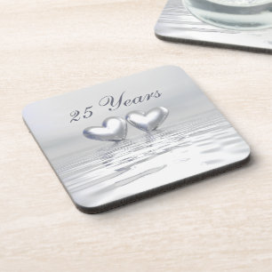Dessous-de-verre Coeurs de l'anniversaire d'argent