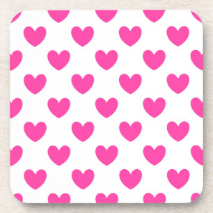 Dessous-de-verre Coeurs de polka rose Fuchsia sur blanc