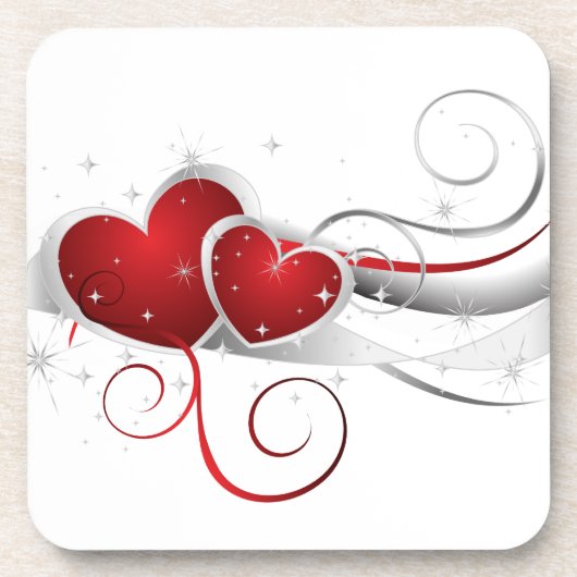 Dessous-de-verre Coeurs de Swoosh rouge et blanc (Devant)