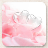 Dessous-de-verre Coeurs de verre romantique Pétales Roses (Devant)