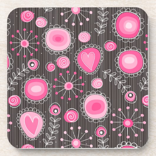 Dessous-de-verre Coeurs et fleurs rose et bleu Whimsical (Devant)