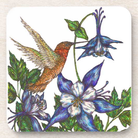 Dessous-de-verre Colibri roux avec Columbines (Devant)